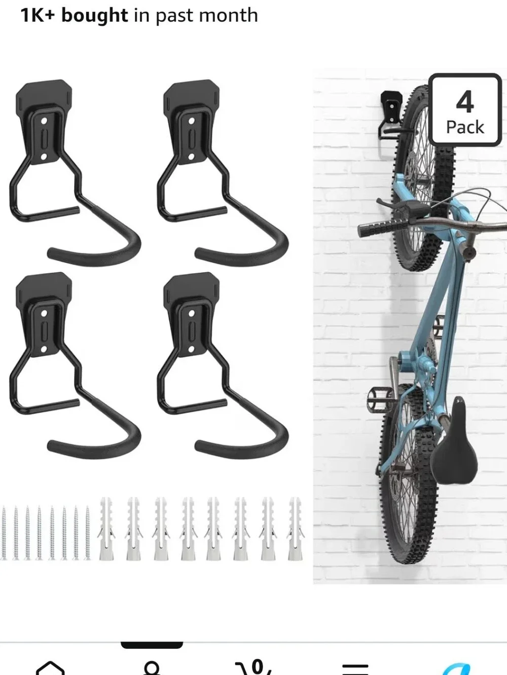 Black BIKE Wall Hooks - ONLY TWO